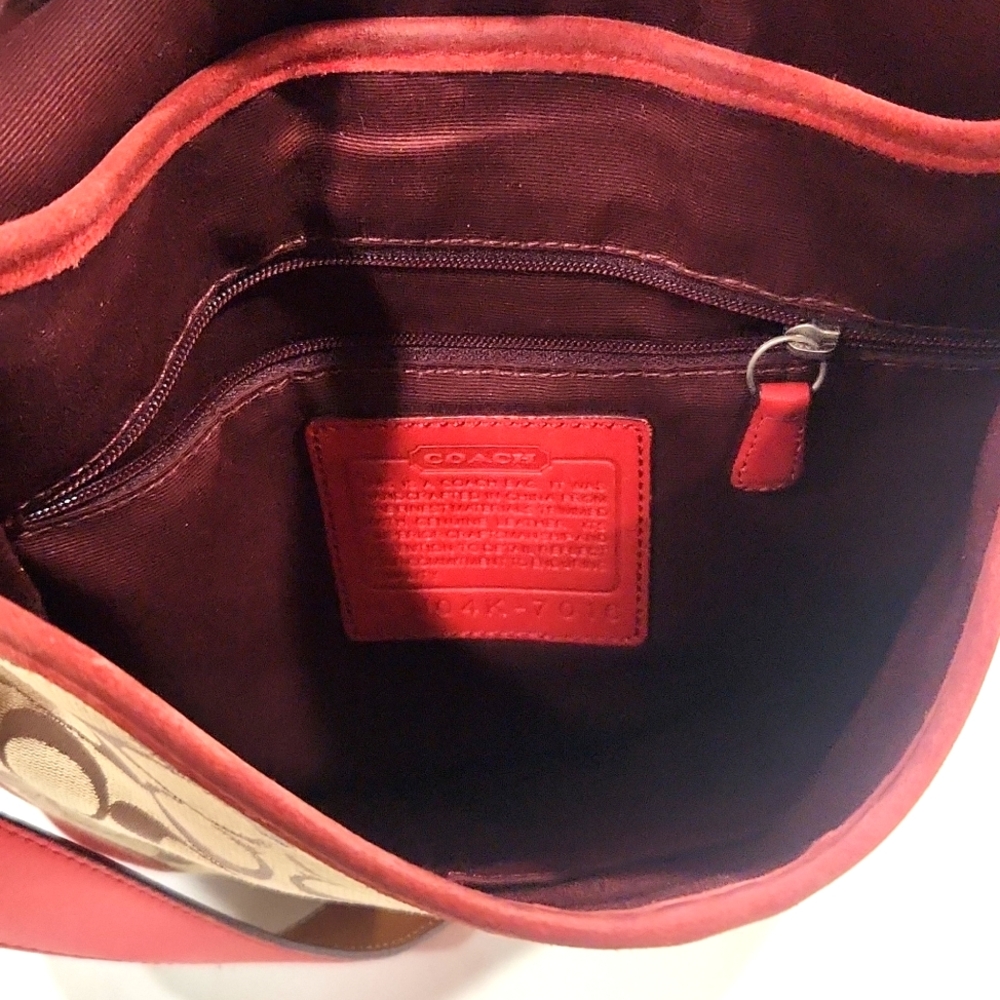 Coach Canvas Suede Signature C Red Crossbody Shoulder Bag - Picture 5 of 13